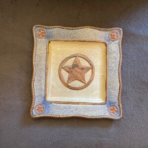 Canyon Ranch Collection Rustic Star Square Decorative Dinner Plate Western Cow